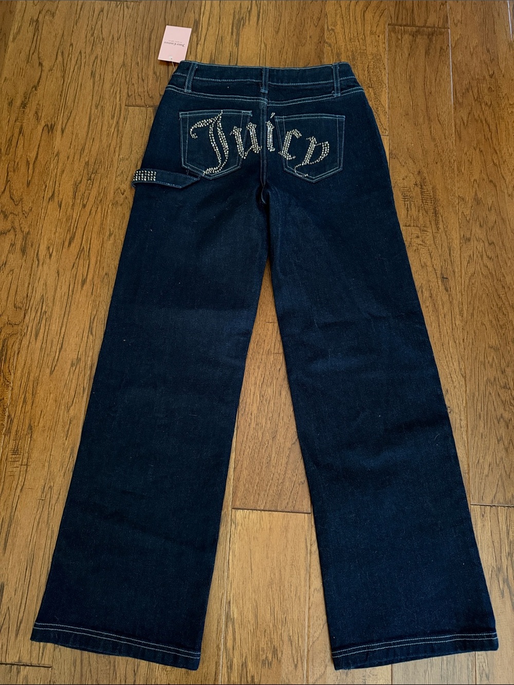 Juicy Couture Abbot Rhinestone Hammerloop Rinse Wide Leg Jeans Blue Waist 1/25